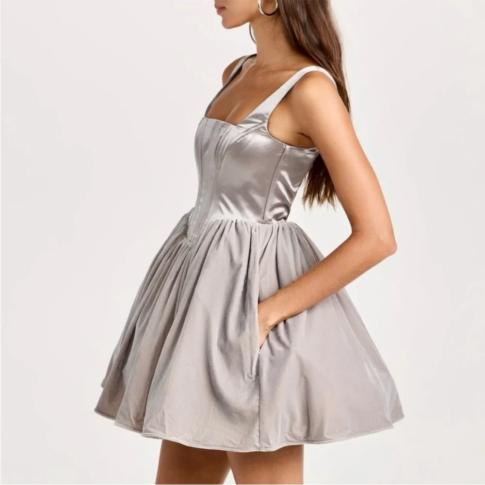 STAUD Landscape Silver Mini Dress in Silver - Picture 2 of 10